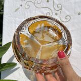 Magnificent Vintage Bohemian Ashtray in Cut Crystal of Yellow Orange