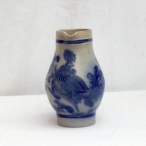 Old sandstone pitcher signed cobalt color and light gray dimension: height -22.5 cm- width -18.5