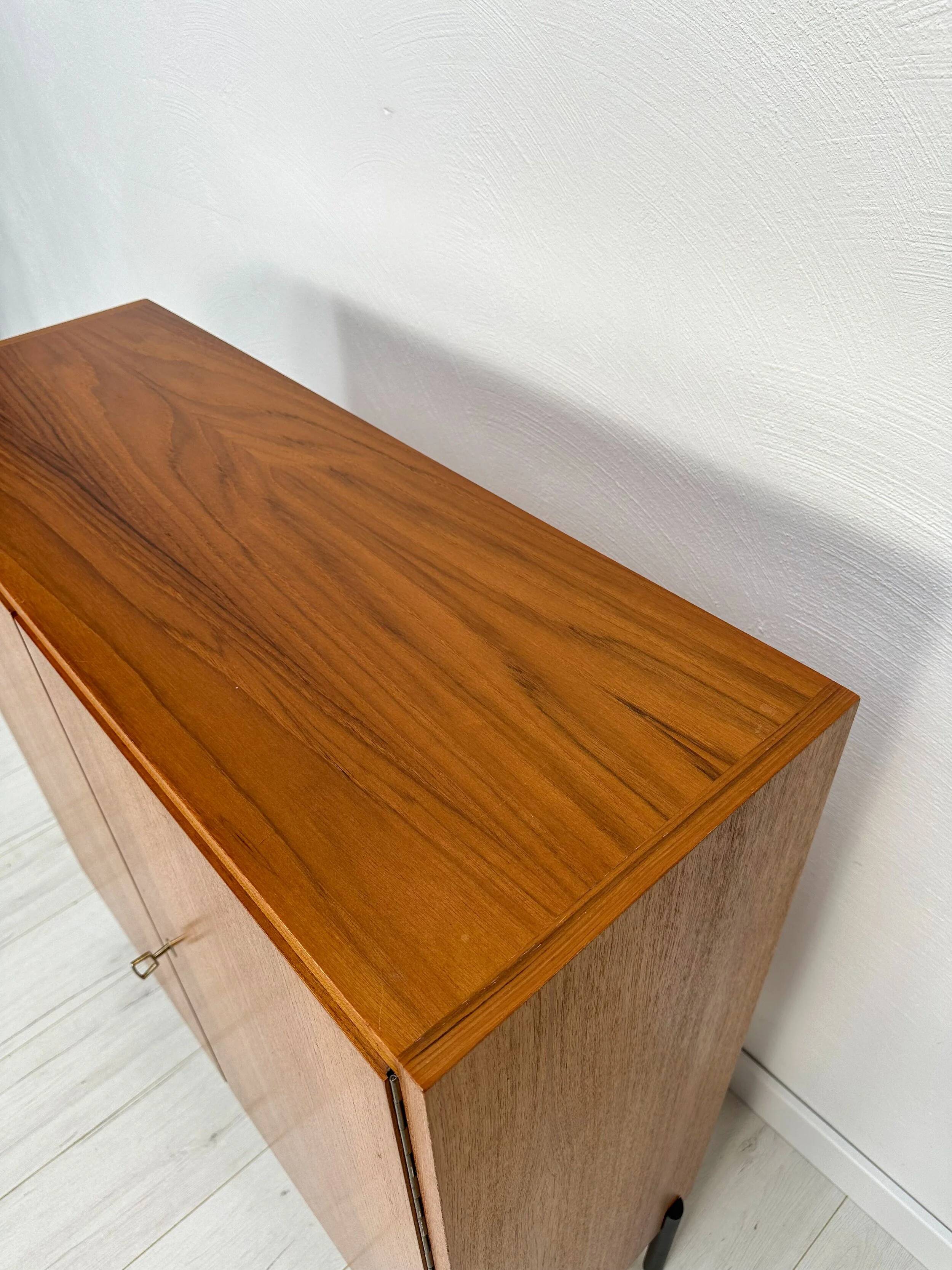 1960s Small Vintage Teak Dresser with Metal Legs