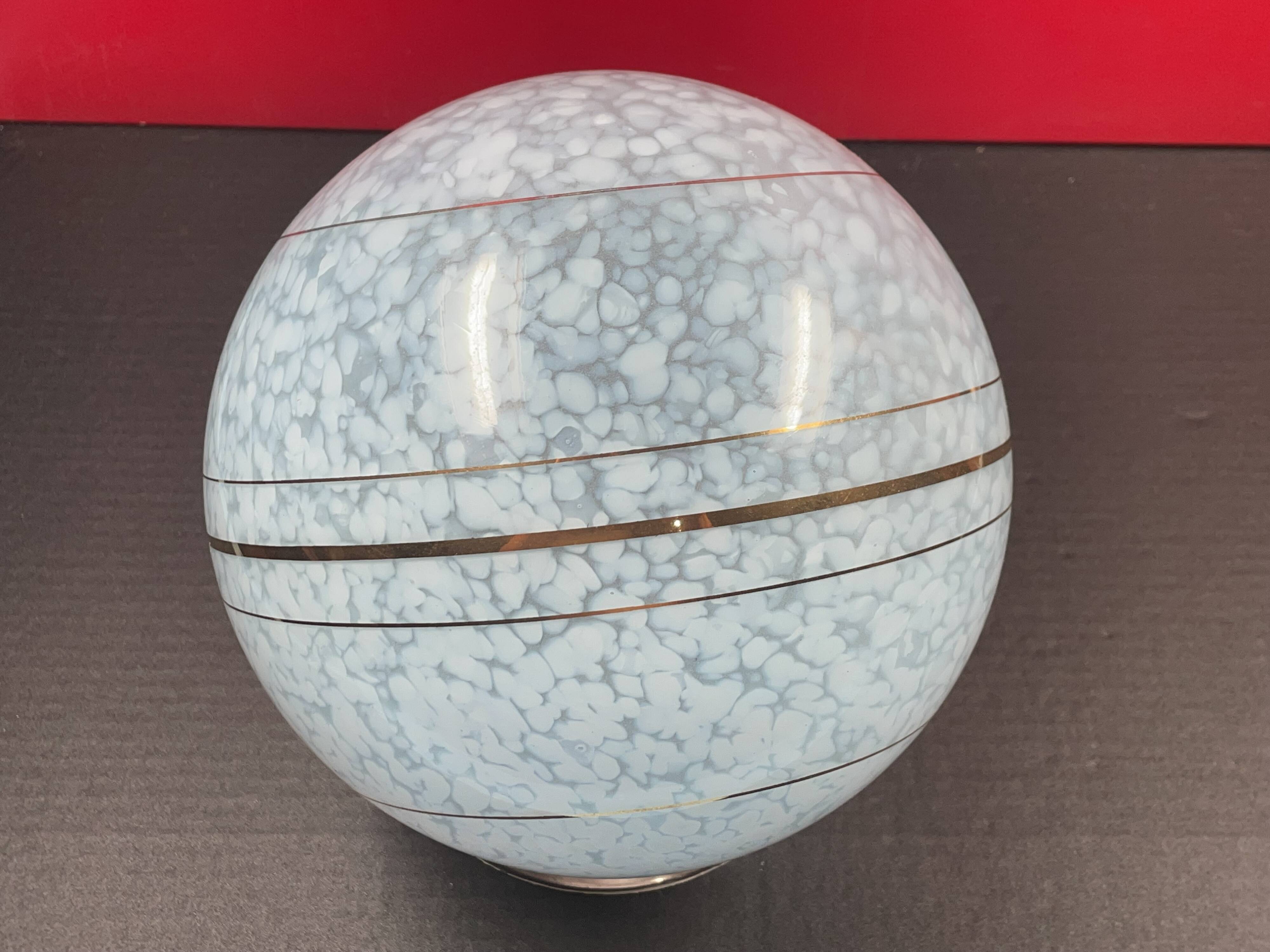 Old glass globe ceiling light clichy opaline metal base support art deco