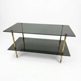 Smoked glass and brass coffee table from the 1970s.