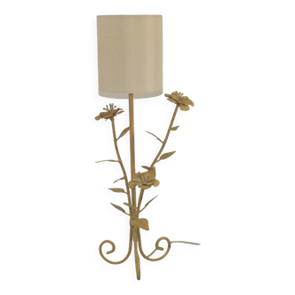 Lampe en métal peinte à la main, abat-jour en tissu beige et crème