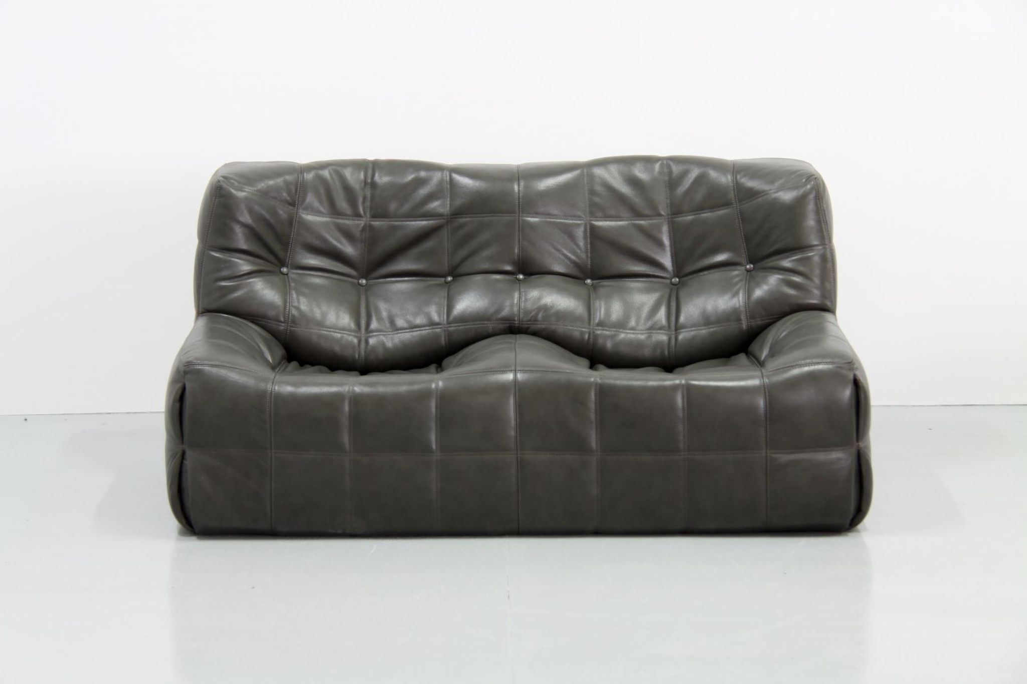 Living room sets vintage dark olive leather kashima by Michel Ducaroy for Ligne Roset