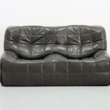 Ensemble de salon vintage en cuir olive foncé kashima par Michel Ducaroy pour Ligne Roset