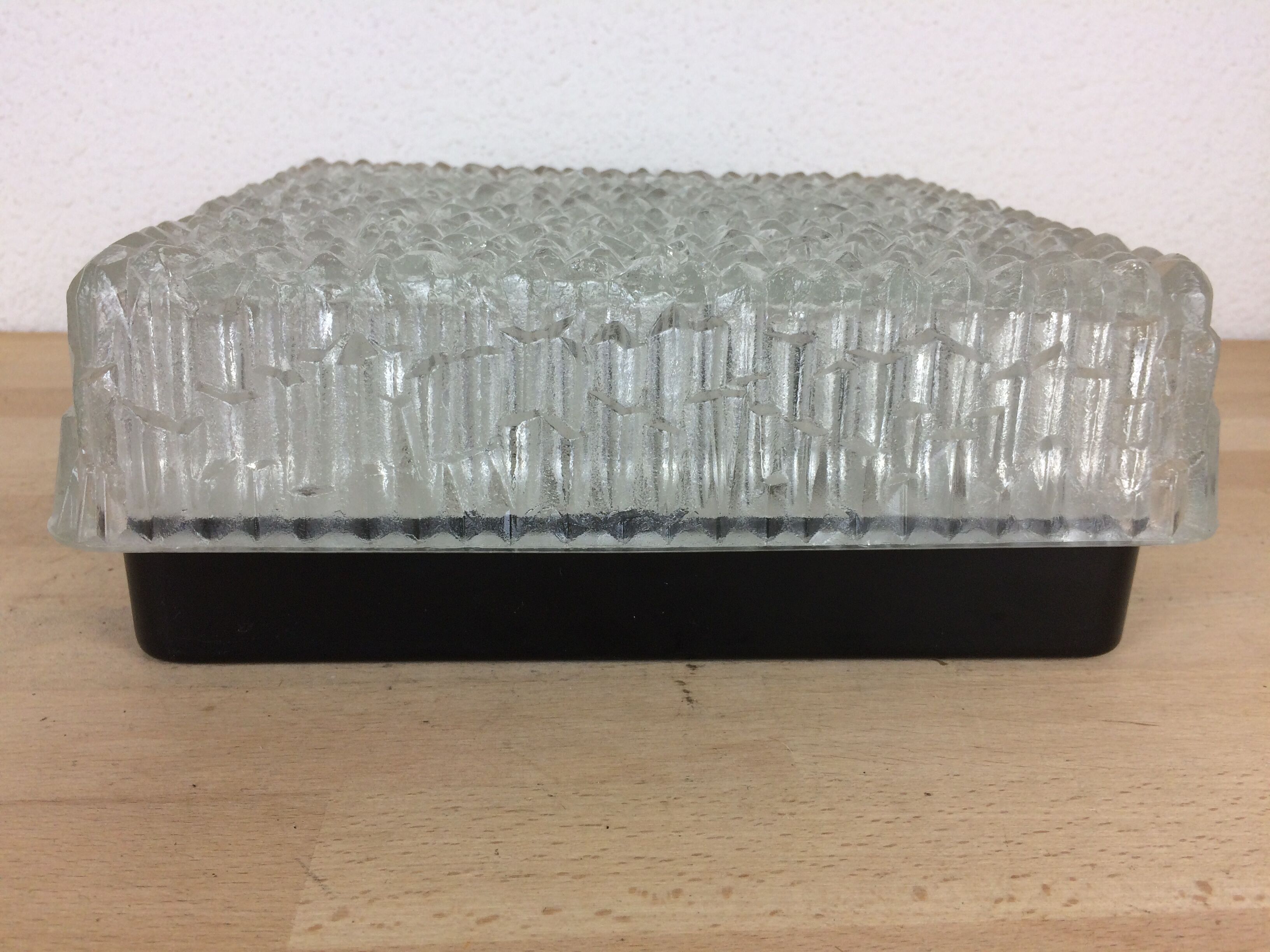 Holophane square wall lamp in chiseled glass, 60s