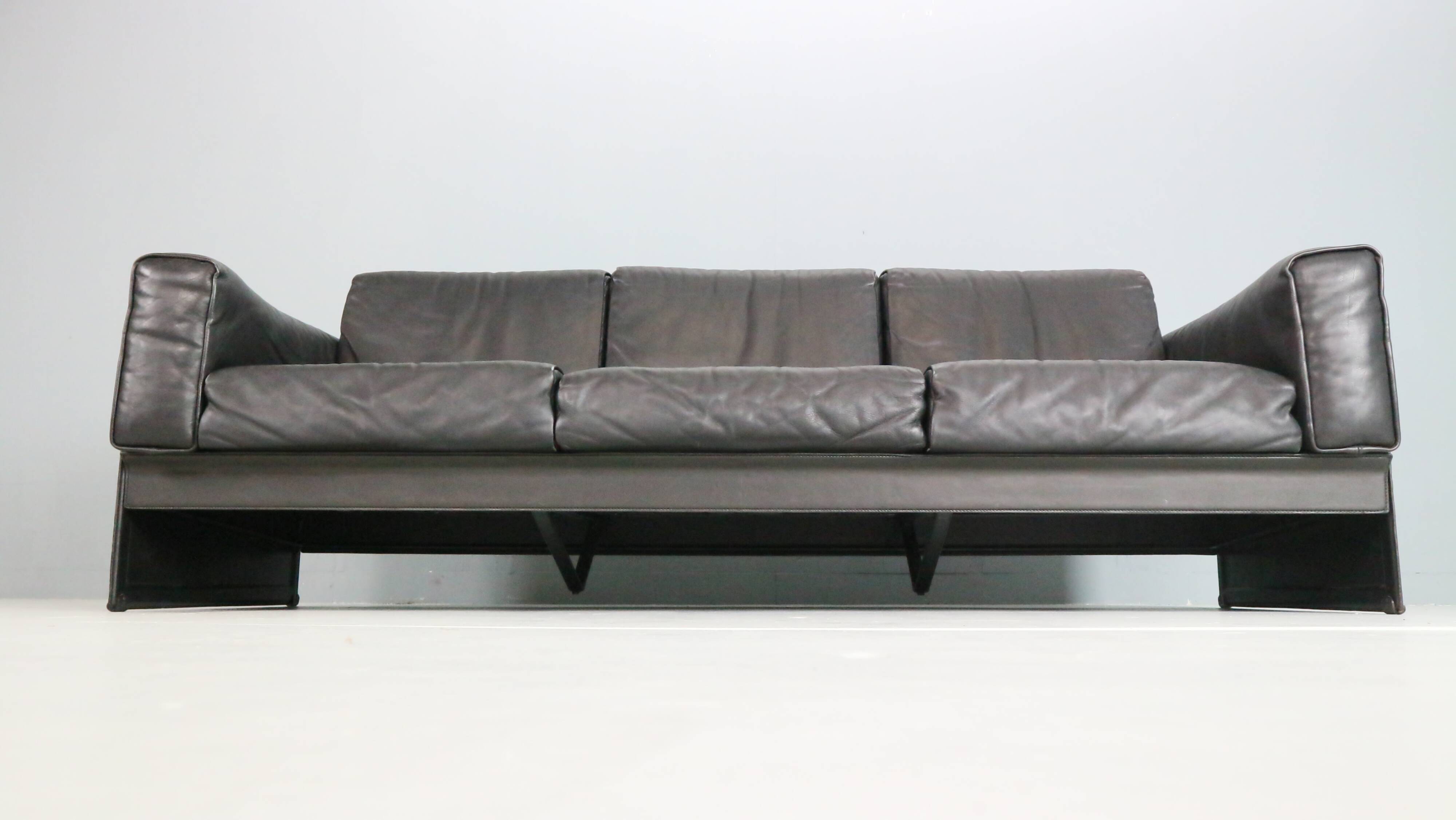 Tito Agnoli 3-Seater Korium Sofa for Matteo Grassi – Black Leather