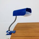 Lampe pince orientable bleue, flexible chrome, années 800, vintage