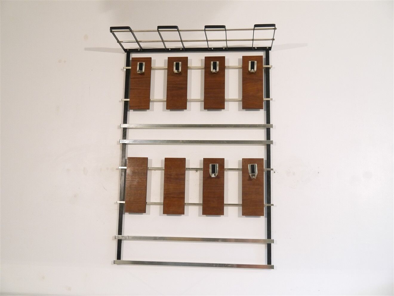 Danish teak and metal coat rack, 1960s