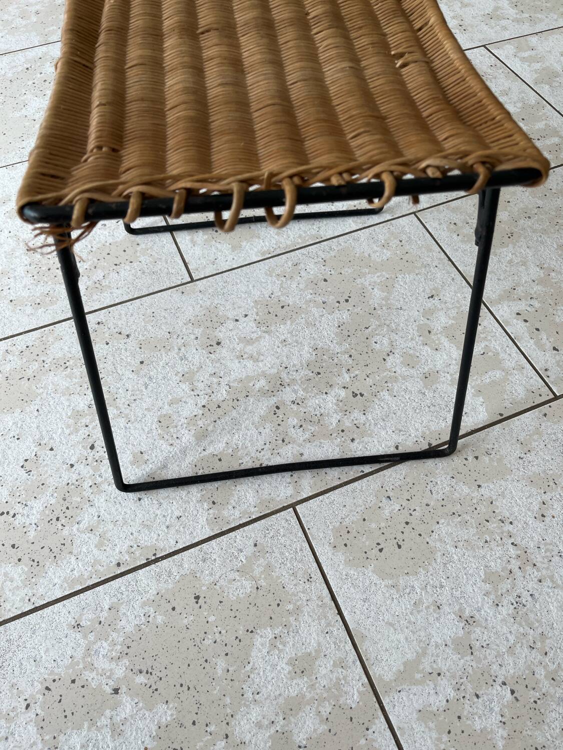 Vintage rattan and steel stool by Raoul Guys for Airborne, 1950s