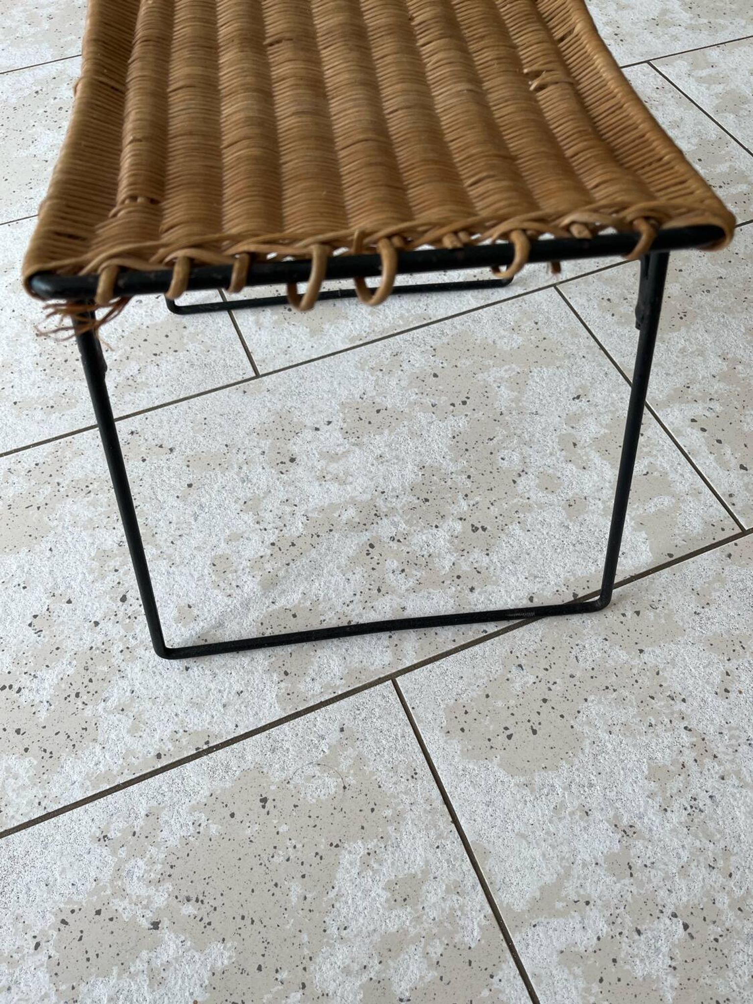 Vintage rattan and steel stool by Raoul Guys for Airborne, 1950s