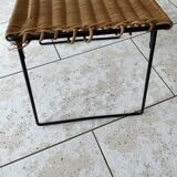 Vintage rattan and steel stool by Raoul Guys for Airborne, 1950s