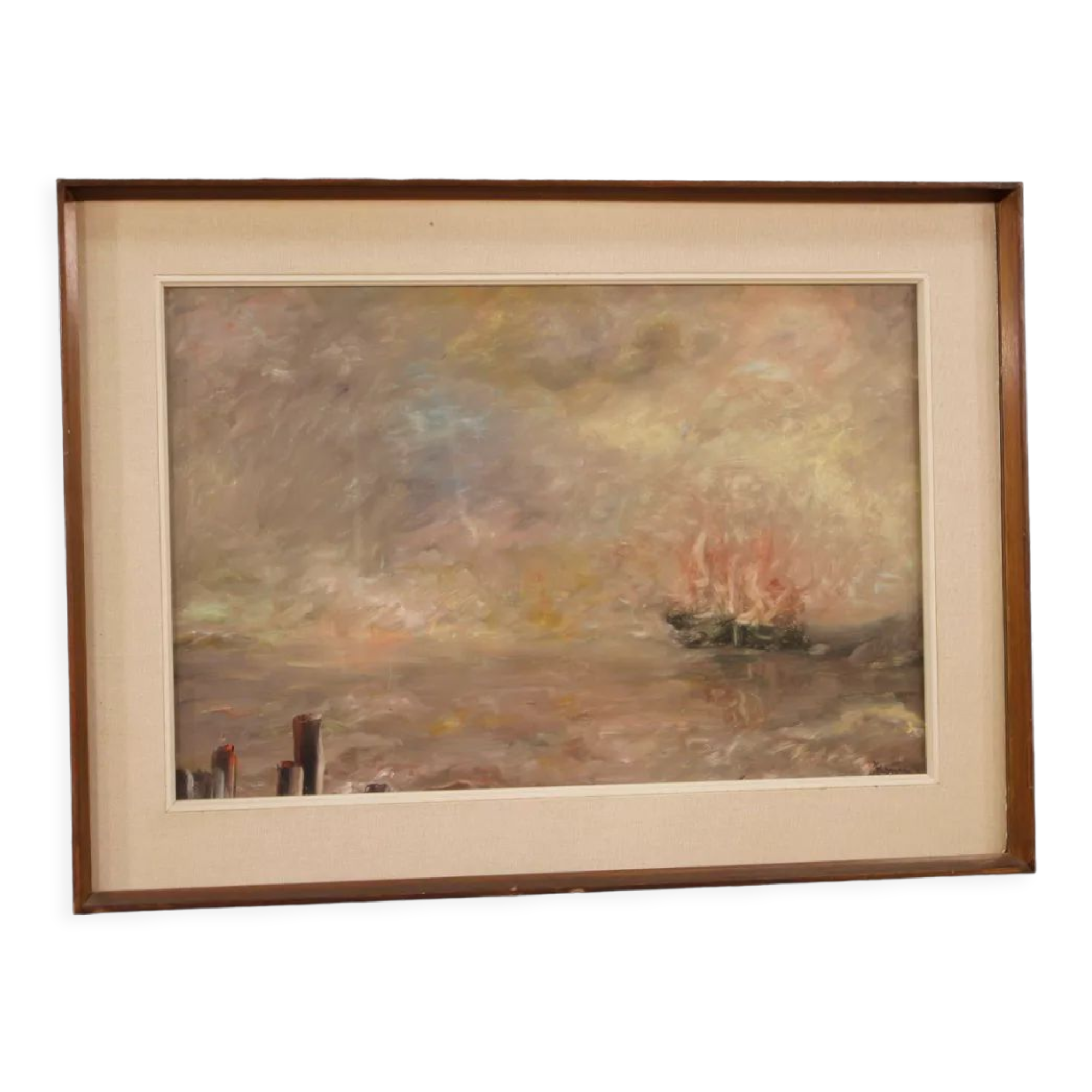 Italian seascape painting in impressionist-style from 20th century