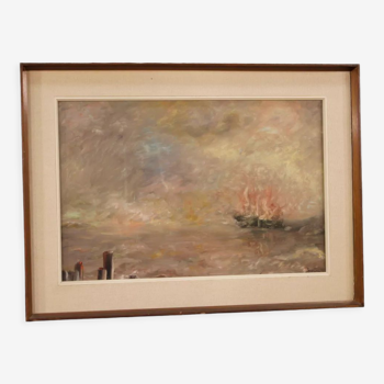 Italian seascape painting in impressionist-style from 20th century