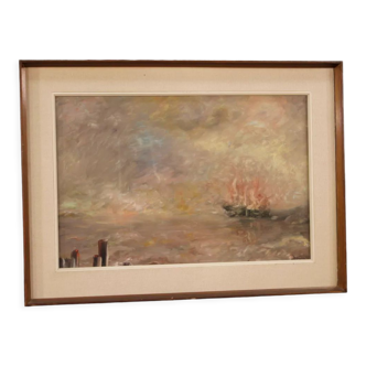 Italian seascape painting in impressionist-style from 20th century