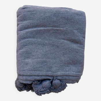 Plaid couverture gris à pompoms du maroc