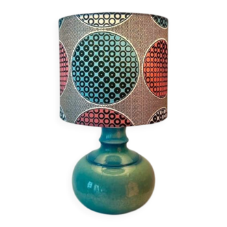 Lampe d'accent fabriquée à partir d'un vase Jasba rare | fin des années 1960 | tissu batik africain