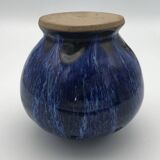 Pique-fleurs vase in enamelled stoneware with bluish running effect signed