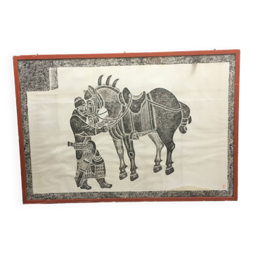Early C20th Large Scale Tang Horse Brass Rubbing.