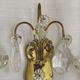 Pair of French Double Brass & Glass Wall Lights Adorned With Crystals