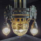 Antique high chandelier lamp gold-colored (brass) - circa 1890