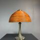 Midcentury mushroom pencil reed rattan bamboo and brass table lamp, 1970s