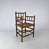 Chaise ancienne hollandaise en chêne et jonc, années 1930