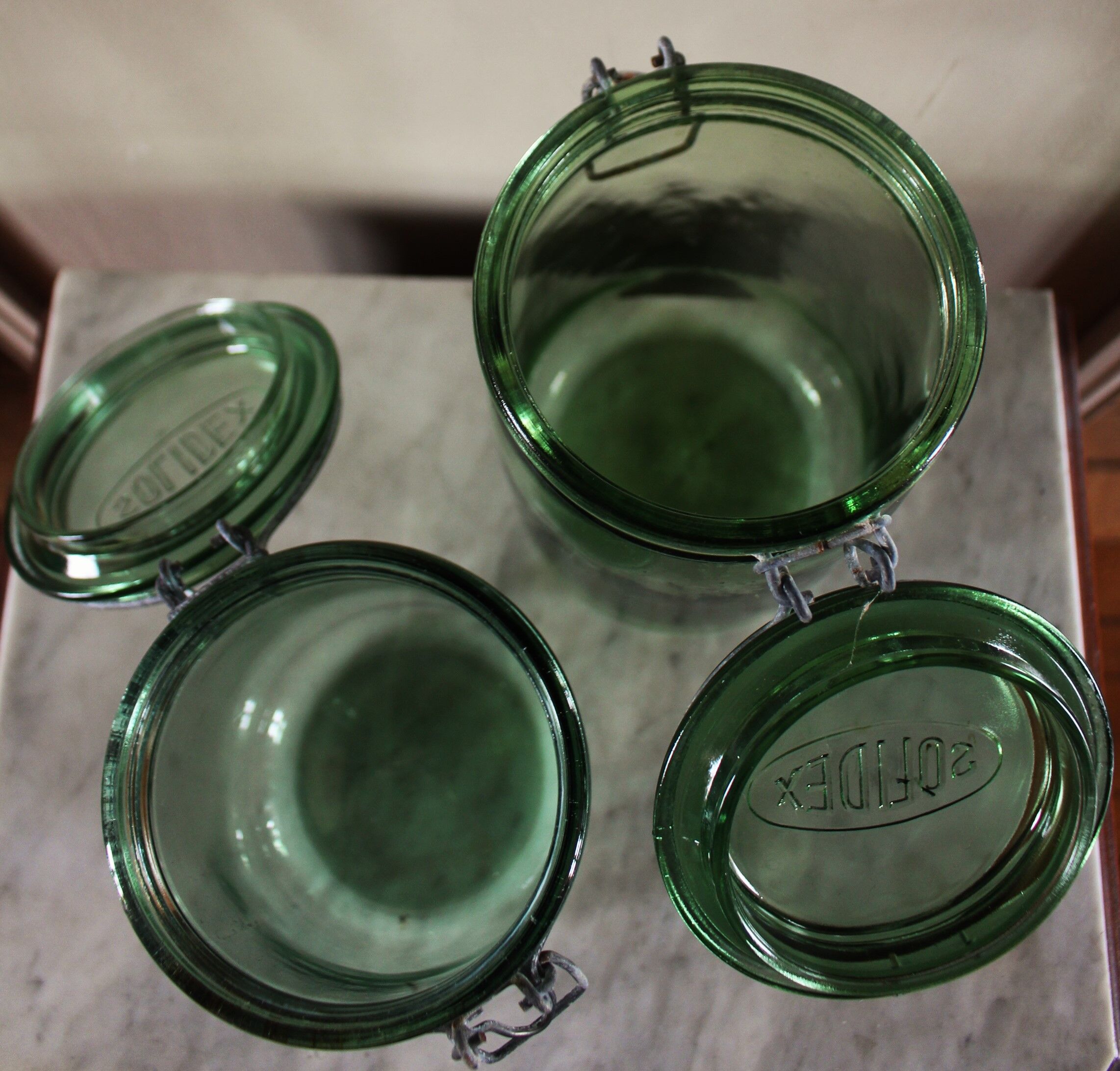 Lot 2 jars Solidex green glass