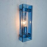 Veca blue wall light, beveled glass, italy 1970