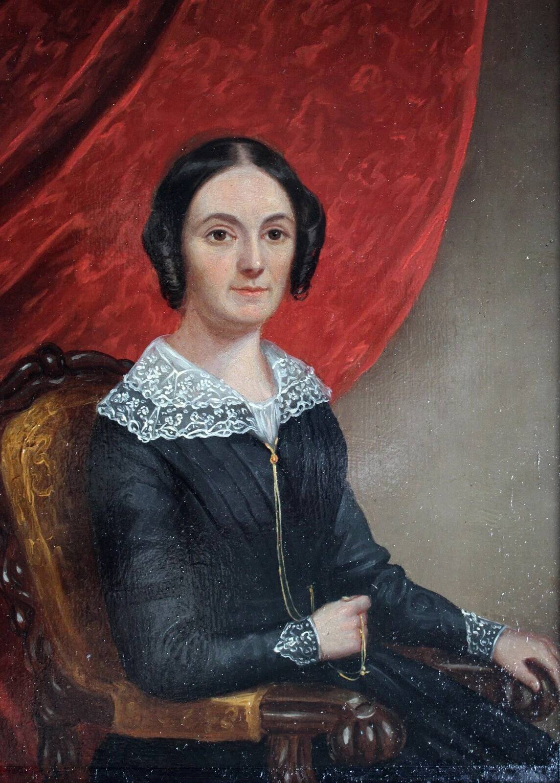 Antique Biedermeier Young Lady Miniature Portrait Painting