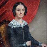 Antique Biedermeier Young Lady Miniature Portrait Painting