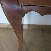 Paire de 2 chevets-louis xv-marqueterie-2 tiroirs-marbre rose