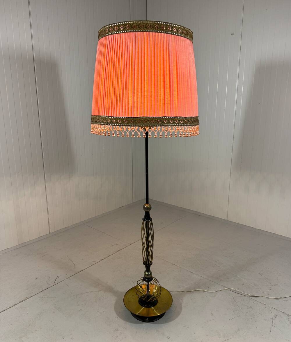 Austrian brass floor lamp pleated lampshade 1940-50’s