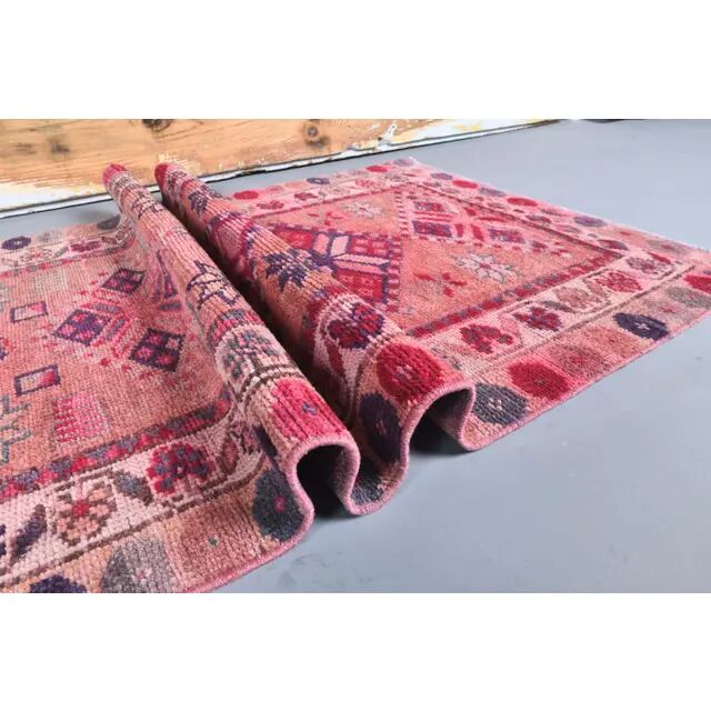 Pink Turkish Hand-Knotted Runner 86x317