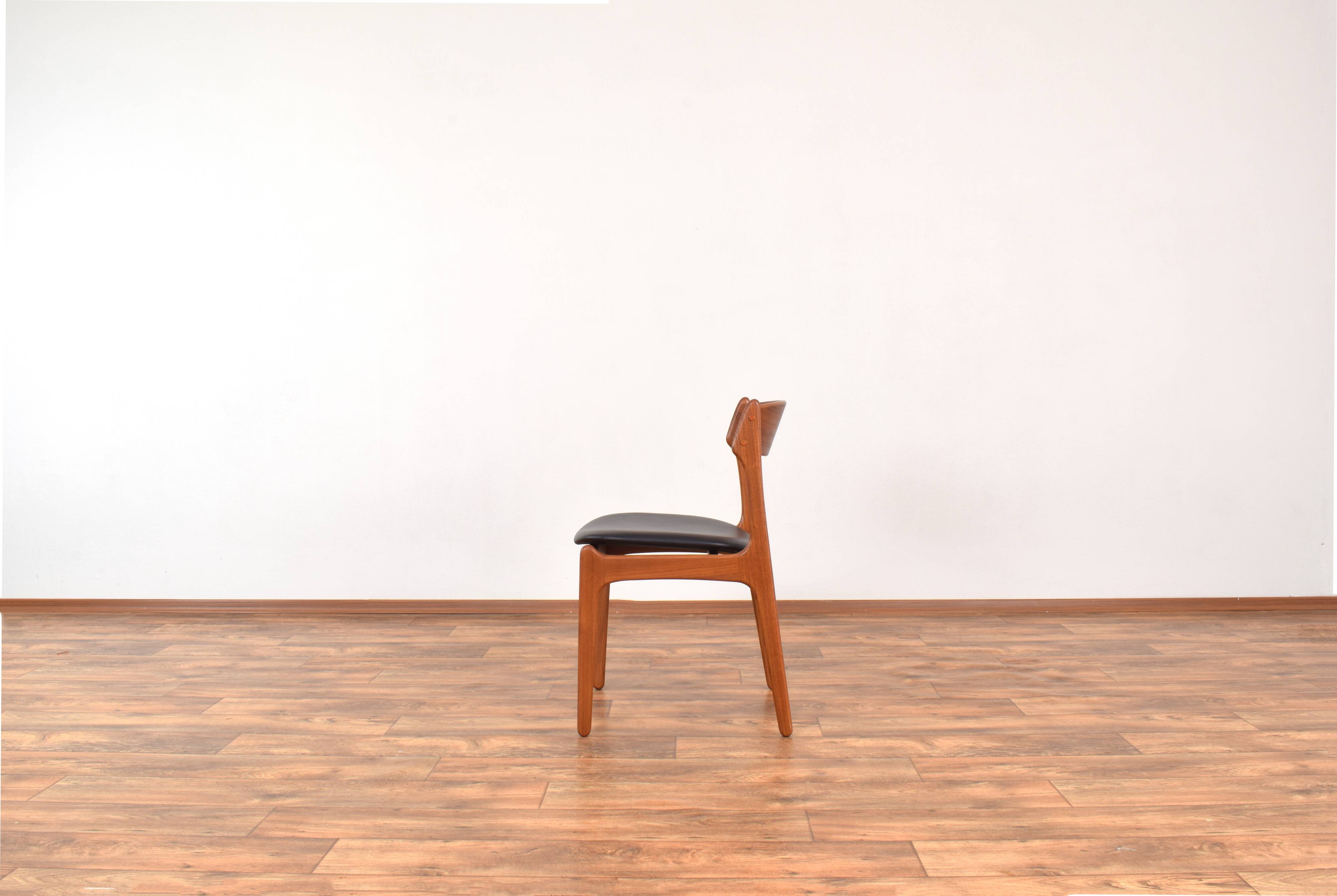 Mid-Century Danish Model 49 Teak & Leather Dining Chairs by Erik Buch for O.D. Møbler, 1960s.