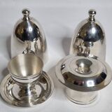 Two egg cups under a silver metal bell with “Gombault” presentation tray, 28 cm