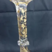 Antique glass candle holder, engraved and gilded.