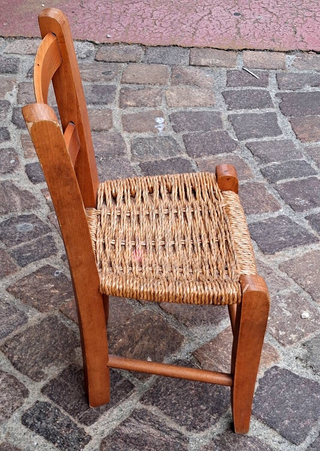 Small chair for children, folk art, wood and straw.