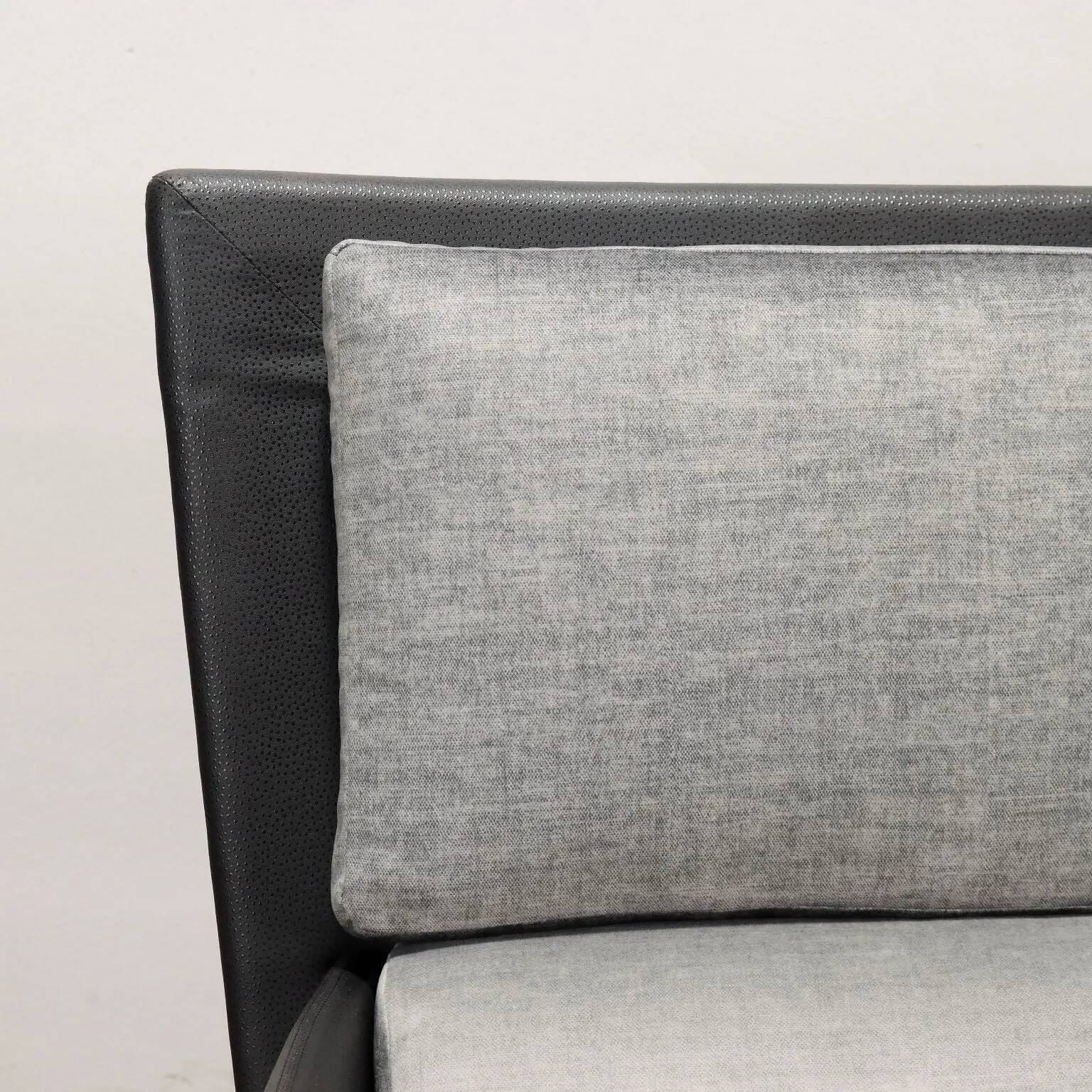 1980s vintage velvet and faux leather sofa with pillowcases, Italy.