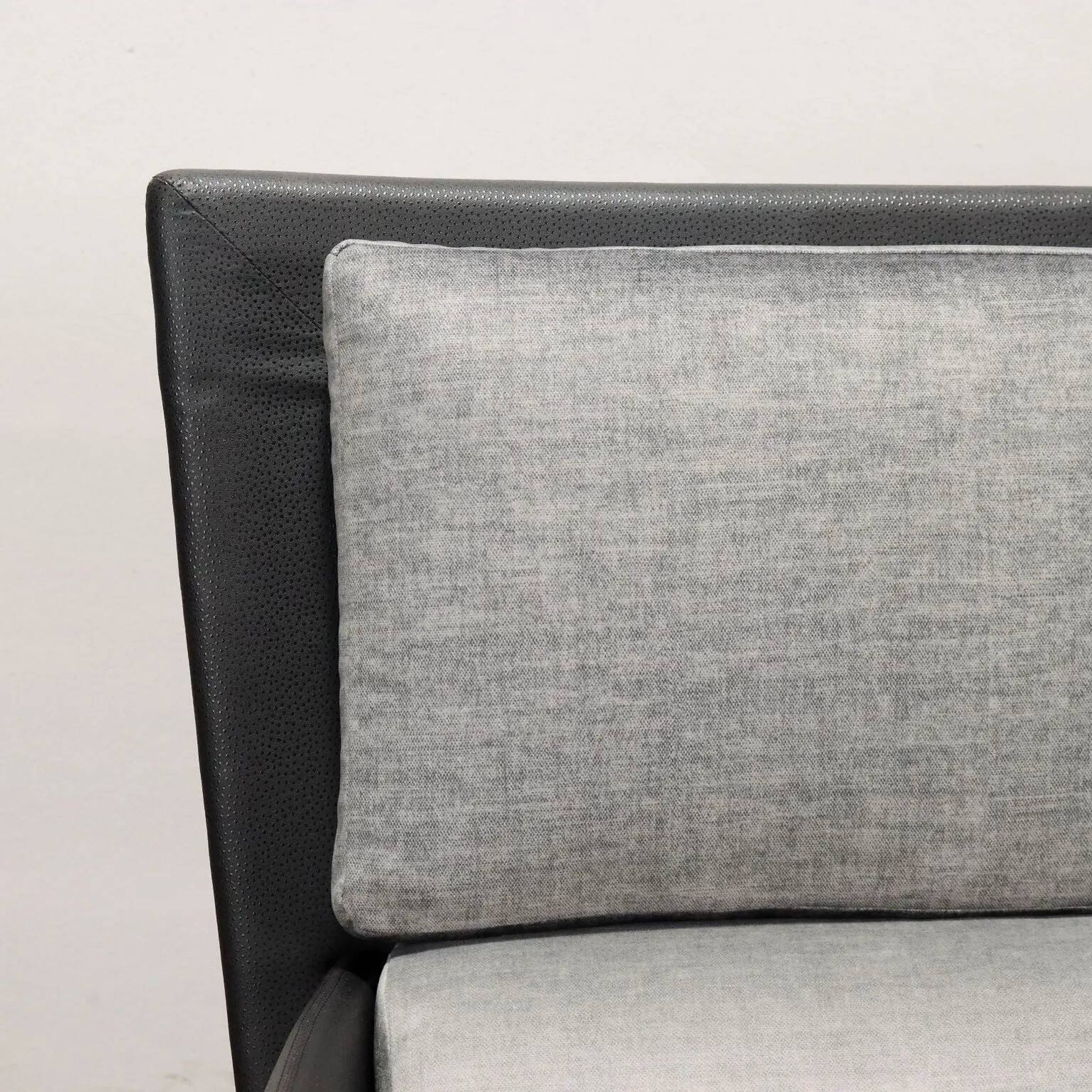 1980s vintage velvet and faux leather sofa with pillowcases, Italy.