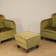 Pair of vintage velvet armchairs with footrest - 1950s