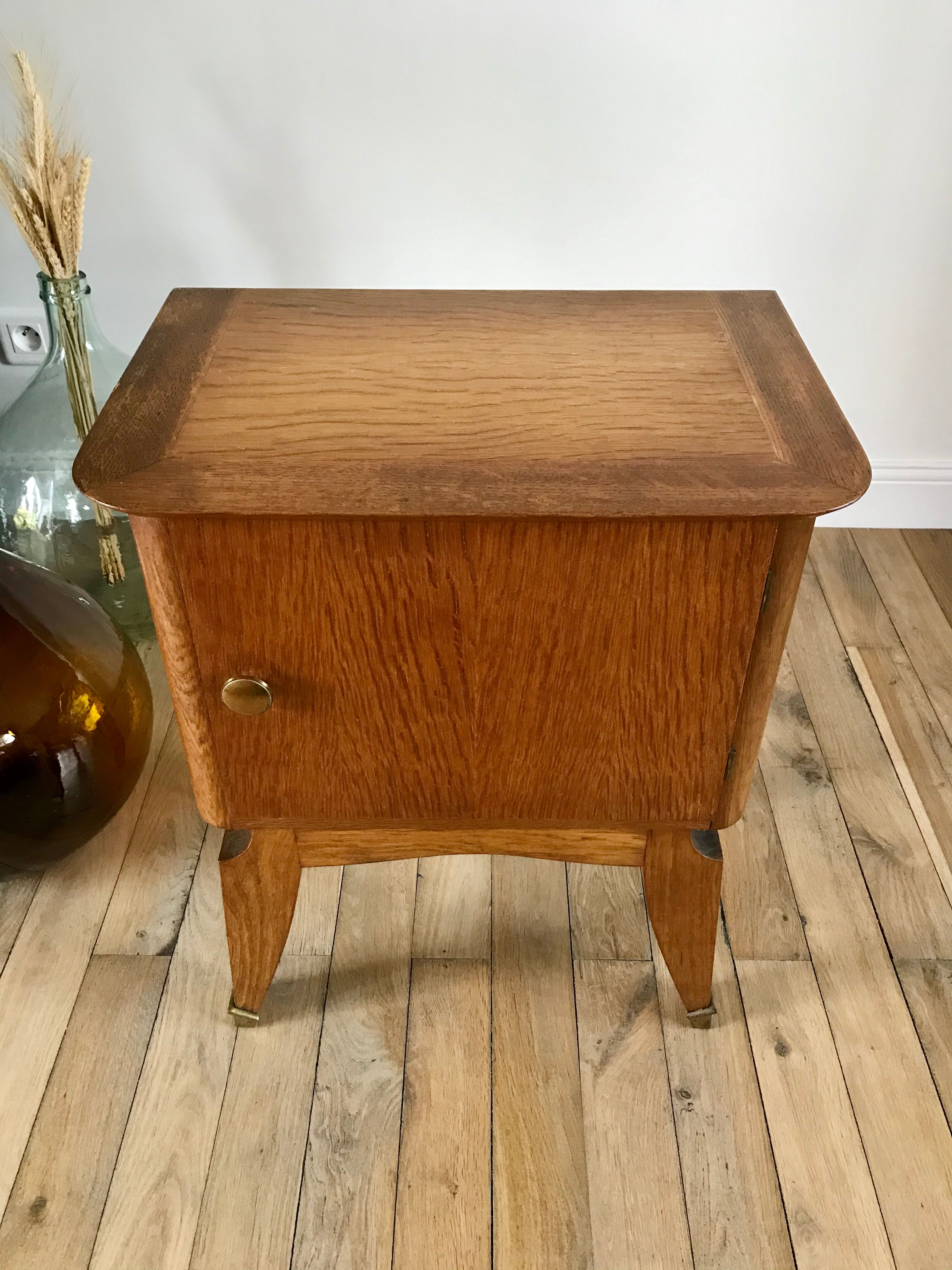 Bedside table in oak and brass 50s