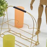 Service of vintage granita glasses, with glass holder / golden metal basket