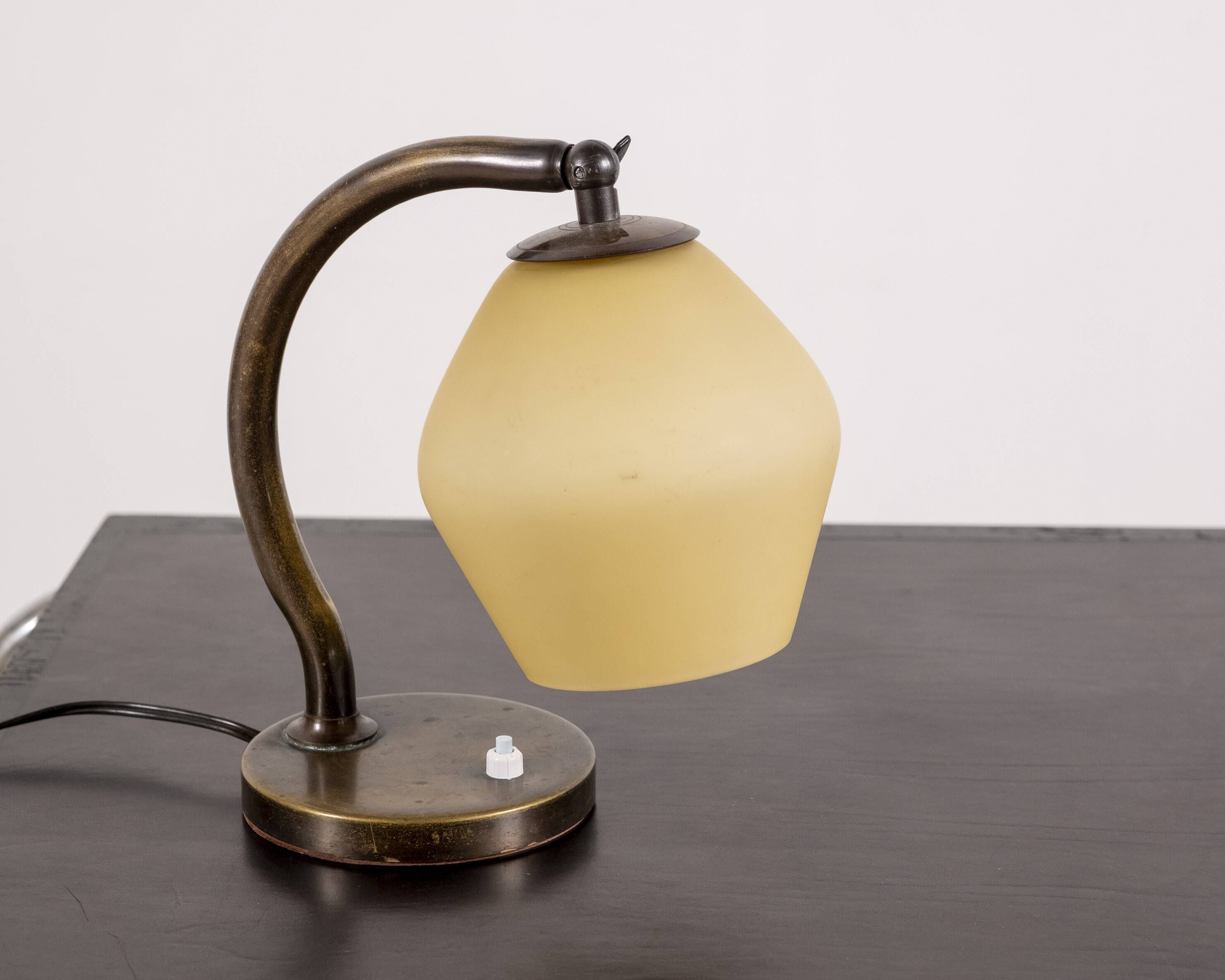 Danish Brass and Opaline Glass Desk Lamp, circa 1930s