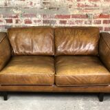 Vintage 2-seater sofa 80 S in camel leather