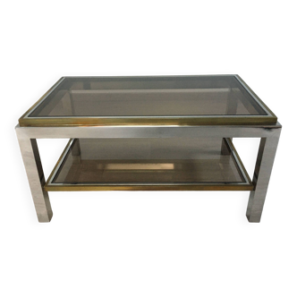 Table basse en chrome et laiton années 70