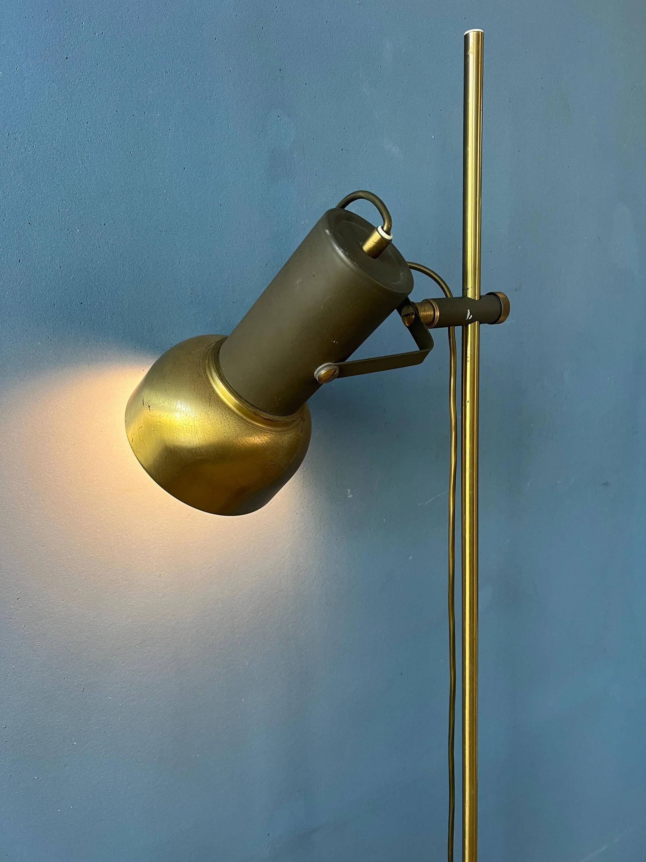 Lampadaire vintage en laiton avec spot orientable