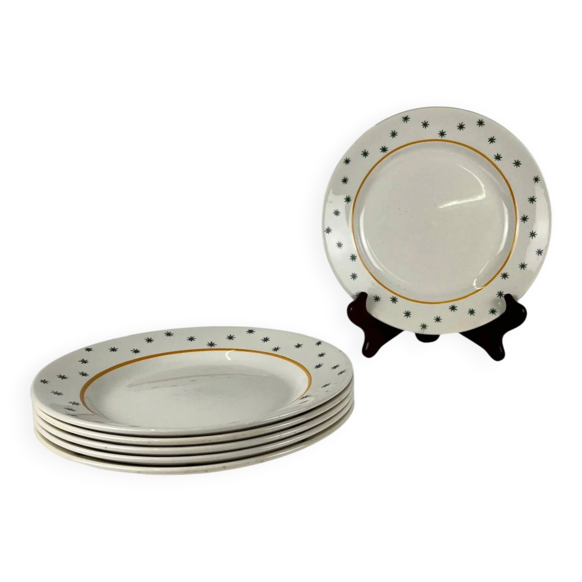 Set of 6 flat plates GIEN, Primefleur creation, model "Constellation", 1950.