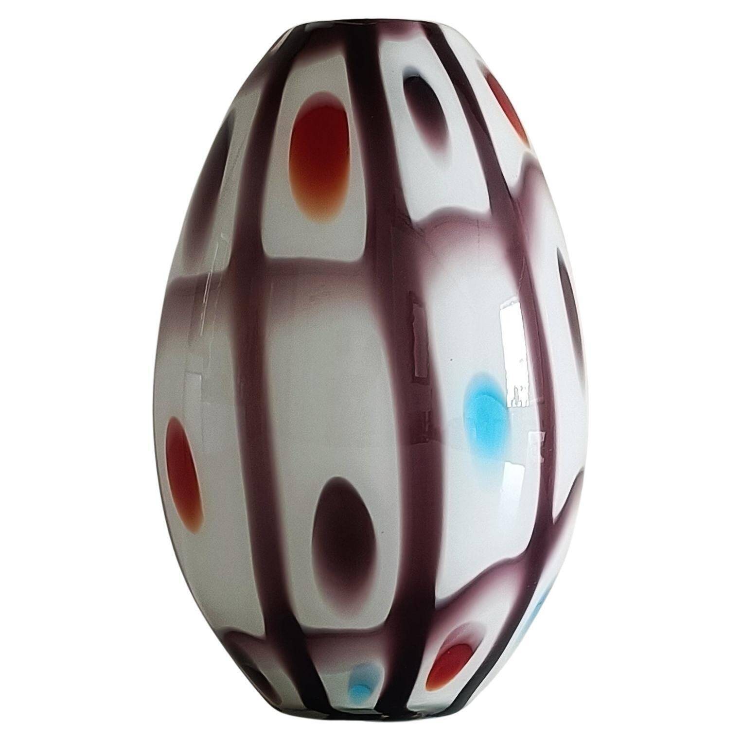 Murano Glass Colorful Ovoid Shaped Vase in The Style of A.Ve.M, Italy, 1960s