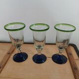 3 stemmed glasses in bubble and blown glass