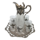 Plateau, carafe et 6 verres en verre et métal argenté, époque Art Nouveau